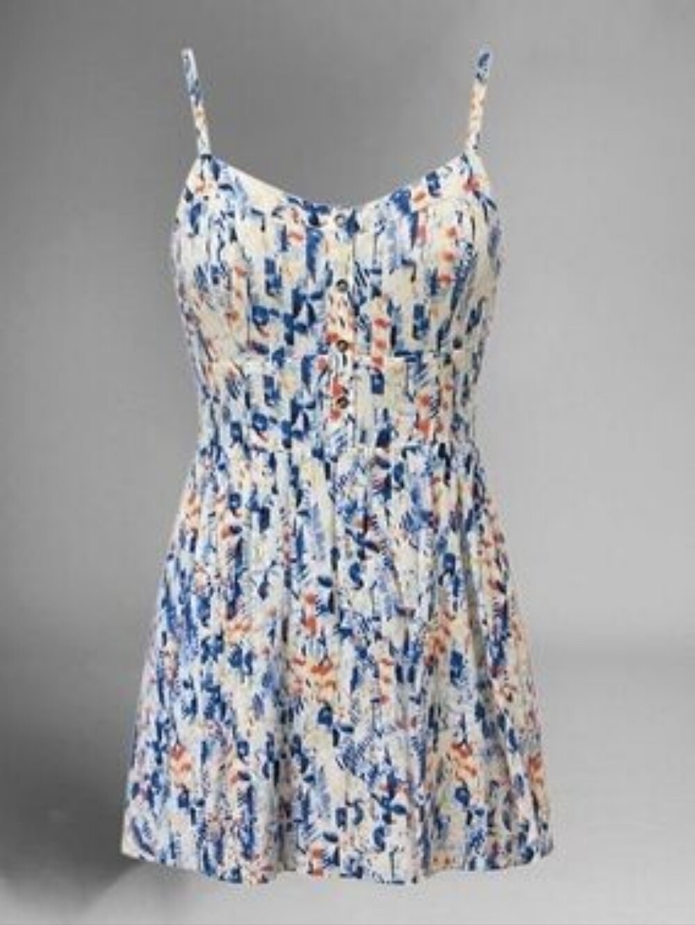 Express Blue & White Abstract Floral Spaghetti-Strap Dress